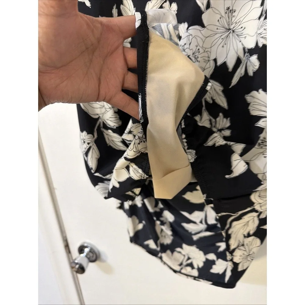 Lands' End Floral Faux Wrap Swimsuit  Dress‎ Plus Sz 24W Black White One Piece